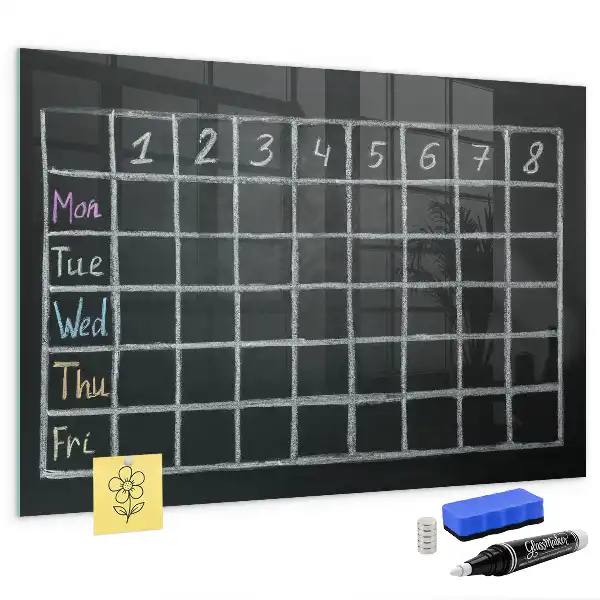 Tablă magnetică pentru programul școlar cu suprafață pentru scris