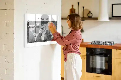 Tablă magnetică pentru notițe hartă a lumii în stil retro