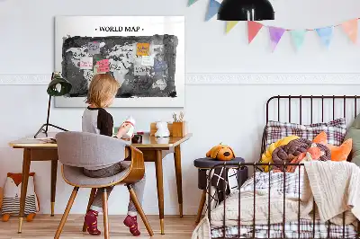 Tablă magnetică pentru notițe hartă a lumii în stil retro