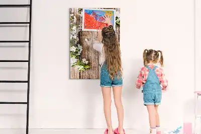 Tablă cu marker model Flori pe scânduri