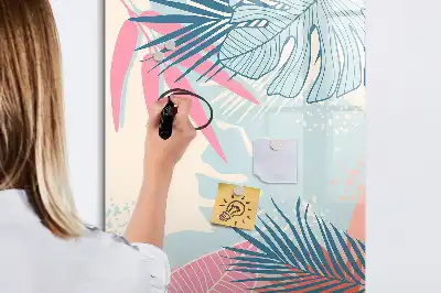 Tablă magnetică de scris cu model de frunze pastelate