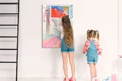 Tablă magnetică de scris cu model de frunze pastelate