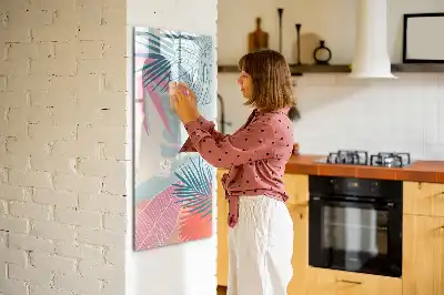 Tablă magnetică de scris cu model de frunze pastelate
