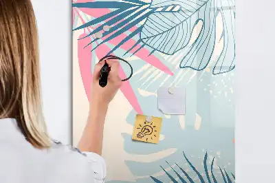 Tablă magnetică de scris cu model de frunze pastelate