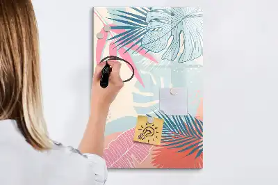 Tablă magnetică de scris cu model de frunze pastelate