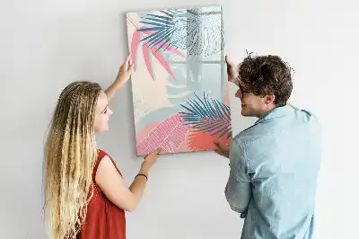 Tablă magnetică de scris cu model de frunze pastelate