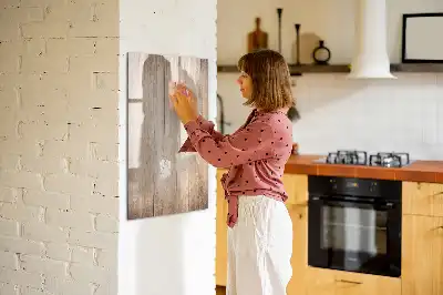 Tablă cu marker din scânduri de lemn deschis la culoare