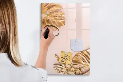 Tablă magnetică de scris cu model de frunze aurii
