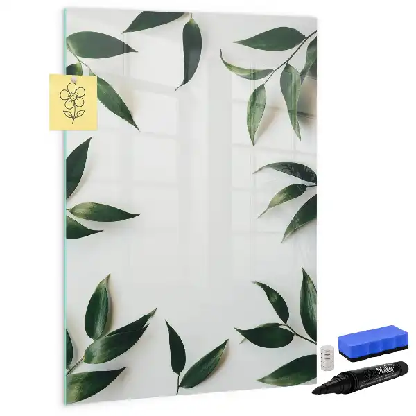 Tablă cu marker cu ramă decorată cu frunze verzi