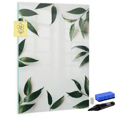 Tablă cu marker cu ramă decorată cu frunze verzi