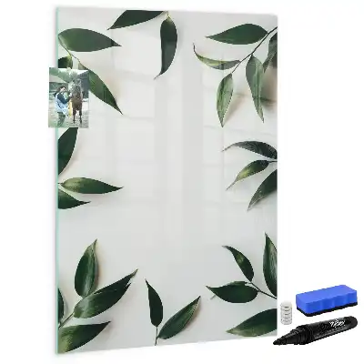 Tablă cu marker cu ramă decorată cu frunze verzi