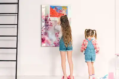 Tablă magnetică de scris cu model flori de primăvară