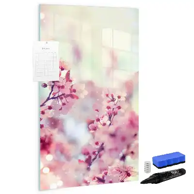 Tablă magnetică de scris cu model flori de primăvară