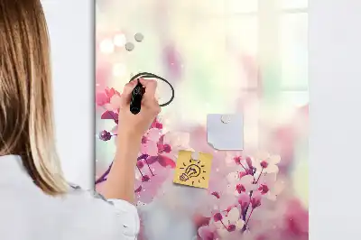 Tablă magnetică de scris cu model flori de primăvară