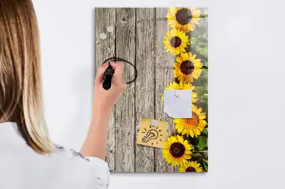 Tablă cu marker cu model floarea-soarelui pe lemn