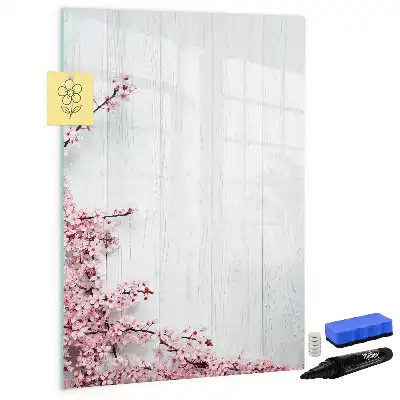 Tablă magnetică de scris decorată cu motiv floral pe lemn