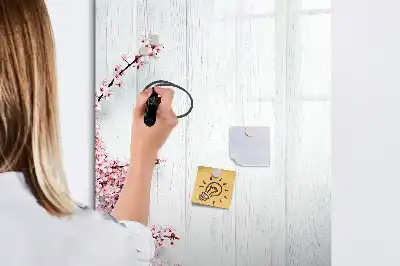 Tablă magnetică de scris decorată cu motiv floral pe lemn