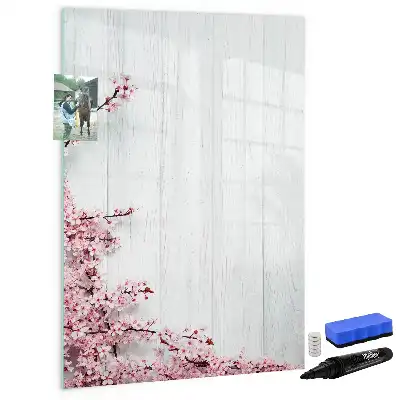 Tablă magnetică de scris decorată cu motiv floral pe lemn