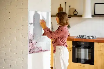 Tablă magnetică de scris decorată cu motiv floral pe lemn
