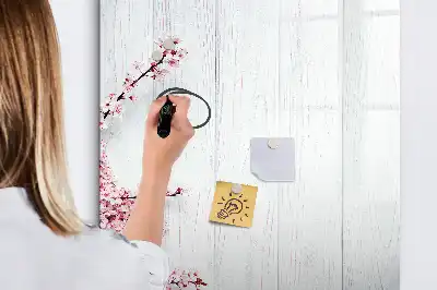 Tablă magnetică de scris decorată cu motiv floral pe lemn