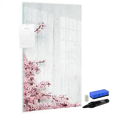 Tablă magnetică de scris decorată cu motiv floral pe lemn