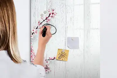 Tablă magnetică de scris decorată cu motiv floral pe lemn