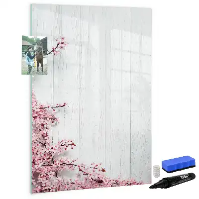 Tablă magnetică de scris decorată cu motiv floral pe lemn