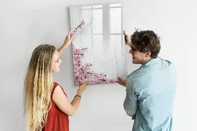 Tablă magnetică de scris decorată cu motiv floral pe lemn