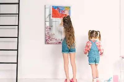Tablă magnetică de scris decorată cu motiv floral pe lemn