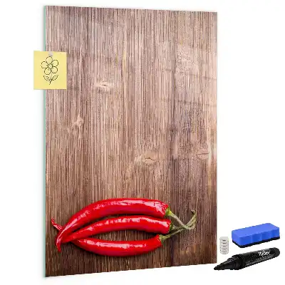 Tablă magnetică pentru scris decorativă cu motiv de ardei iute pe suport de lemn