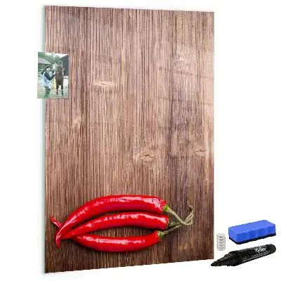 Tablă magnetică pentru scris decorativă cu motiv de ardei iute pe suport de lemn