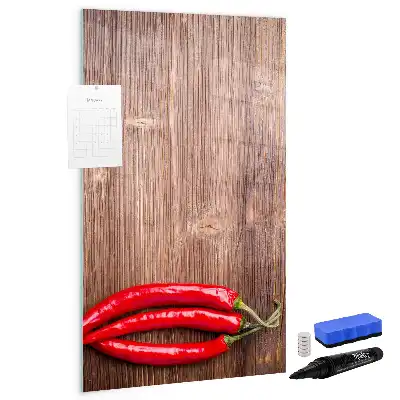 Tablă magnetică pentru scris decorativă cu motiv de ardei iute pe suport de lemn