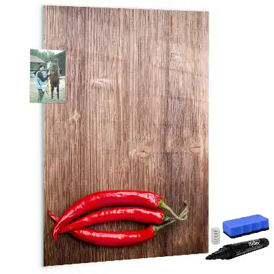Tablă magnetică pentru scris decorativă cu motiv de ardei iute pe suport de lemn
