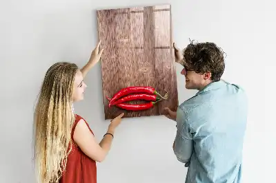 Tablă magnetică pentru scris decorativă cu motiv de ardei iute pe suport de lemn