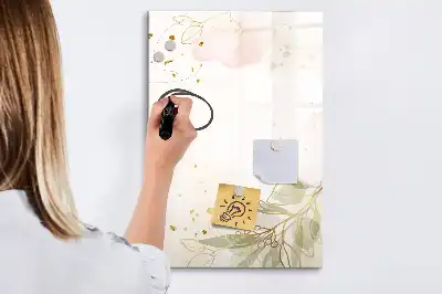 Tablă magnetică pentru scris cu model de abstracție aurie și legume