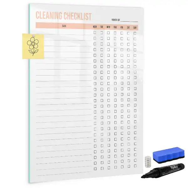 Listă de verificare pentru curățenie cu tablă magnetică pentru marker