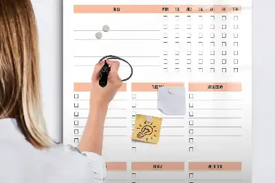 Tablă magnetică de scris cu listă de verificare pentru curățenie