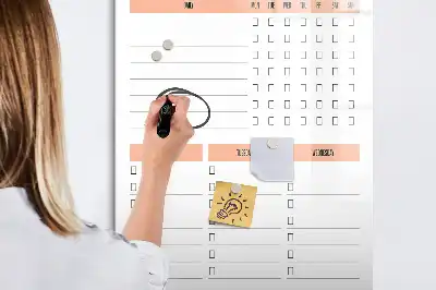 Tablă magnetică de scris cu listă de verificare pentru curățenie