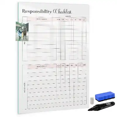 Tablă cu marker listă de verificare a responsabilităților