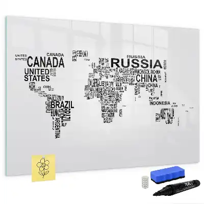 Tablă magnetică cu ștergere uscată cu model continente din litere