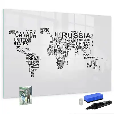 Tablă magnetică cu ștergere uscată cu model continente din litere