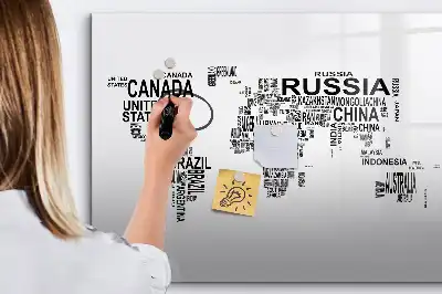 Tablă magnetică cu ștergere uscată cu model continente din litere