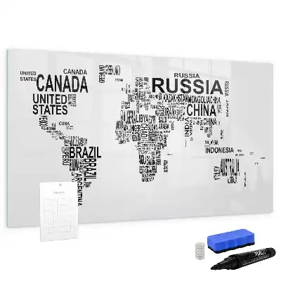 Tablă magnetică cu ștergere uscată cu model continente din litere