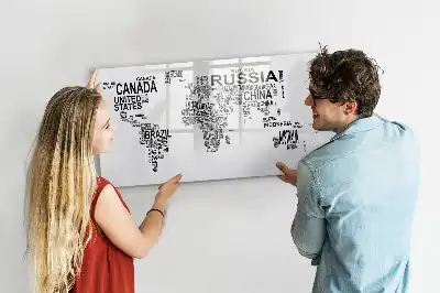 Tablă magnetică cu ștergere uscată cu model continente din litere
