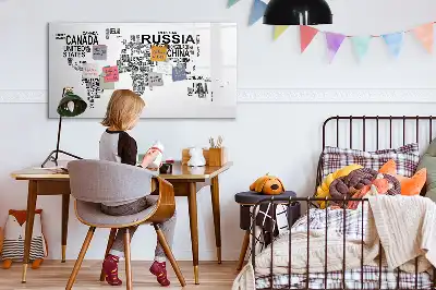 Tablă magnetică cu ștergere uscată cu model continente din litere