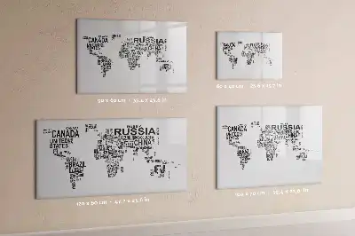 Tablă magnetică cu ștergere uscată cu model continente din litere