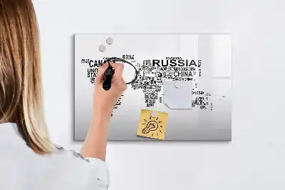 Tablă magnetică cu ștergere uscată cu model continente din litere