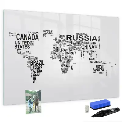 Tablă magnetică cu ștergere uscată cu model continente din litere