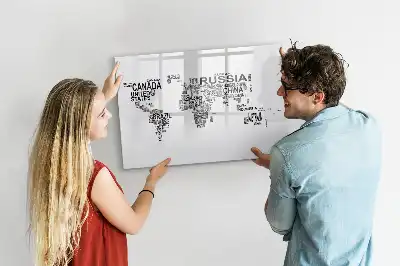 Tablă magnetică cu ștergere uscată cu model continente din litere