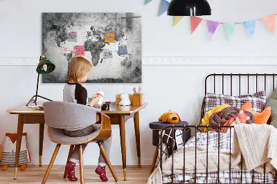 Tablă magnetică cu ștergere uscată cu harta lumii